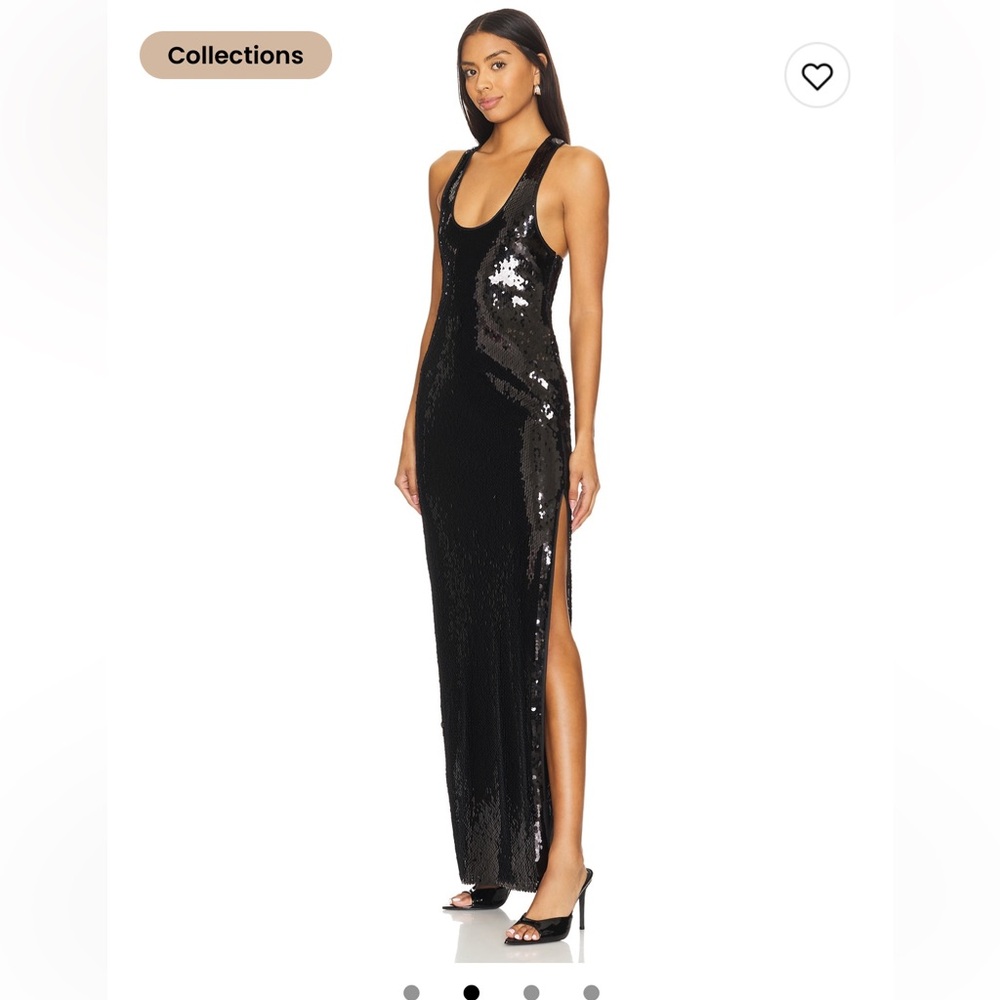 Retrofete Black Sequin Maxi Dress with Side Slit